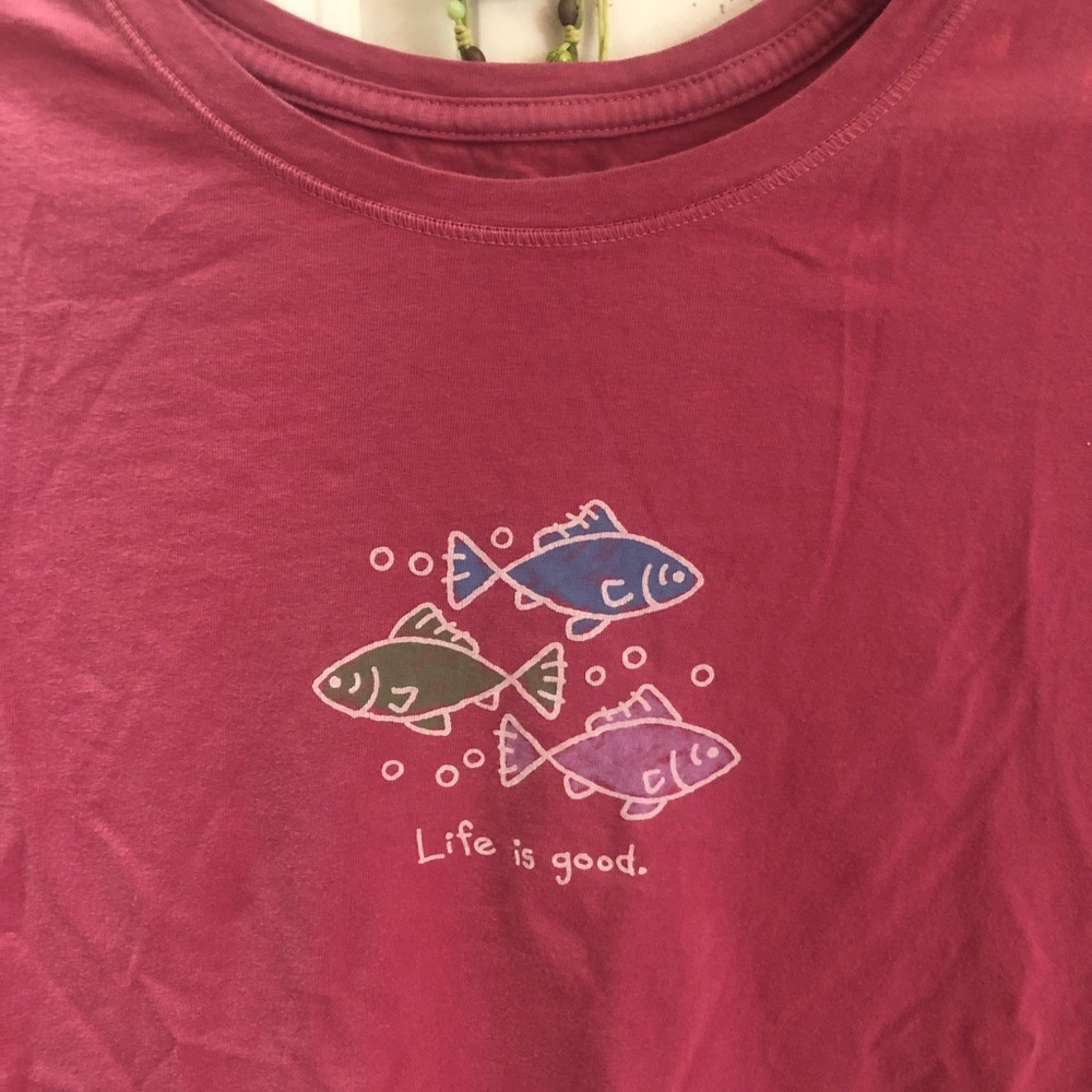 Life Is Good Pink Long Sleeve Fish Shirt Top 🐠